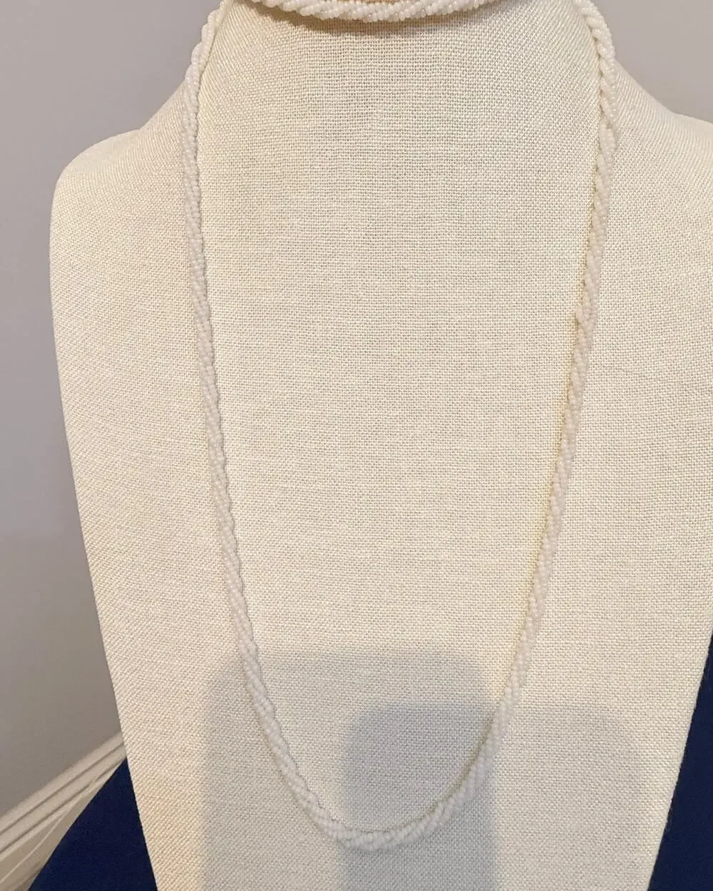Vintage 54” Twisted White Seed Bead Endless Necklace